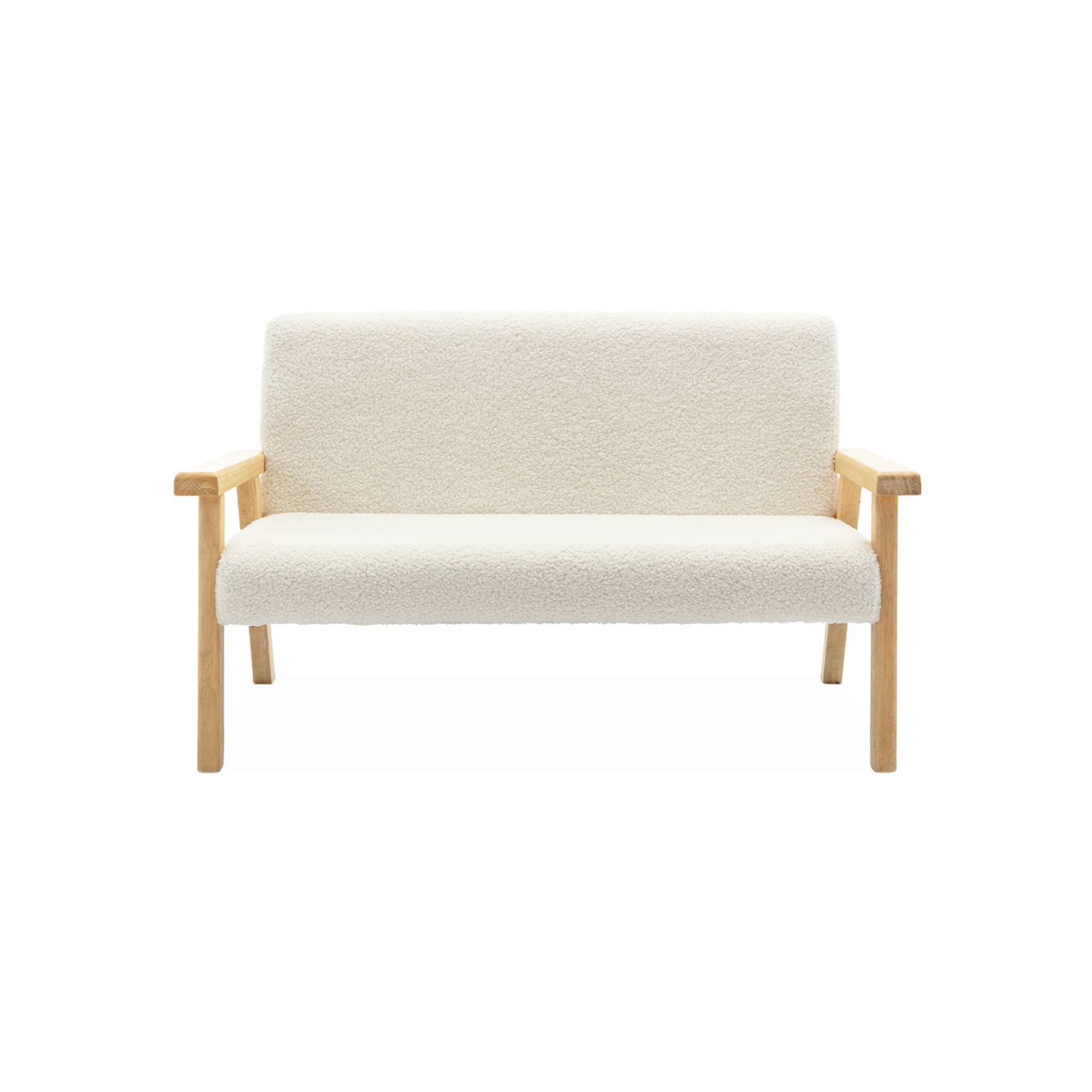 Banquette canapé enfant en bois et tissu bouclette. Isak. L 84 x P 43.5 x H 50cm