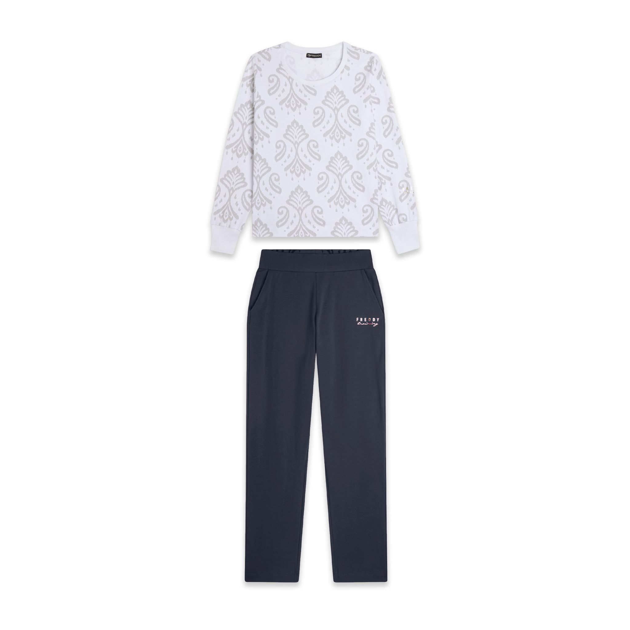 Tuta donna in jersey con felpa girocollo stampa floreale