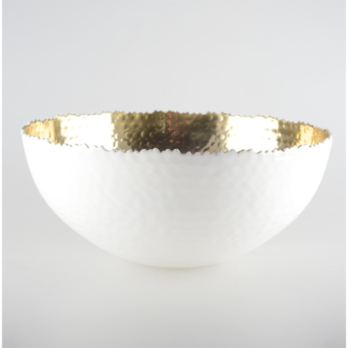 Saladier blanc et doré martelé 26x26x11.5cm
