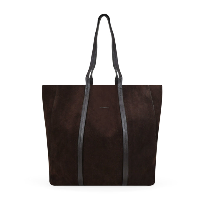Maxi bolso de hombro marrón en serraje piel