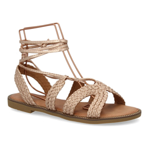 Sandalias planas para mujer, comodas y elegantes, diseño moderno con cordones atados al tobillo