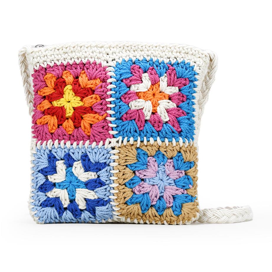 Bolso crochet pequeño tipo bandolera con flores multicolor