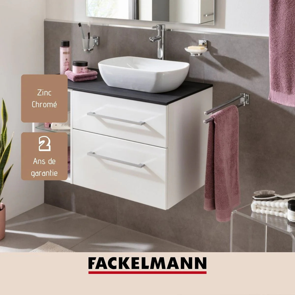 Porte serviette double gris chrome Fackelmann Mare