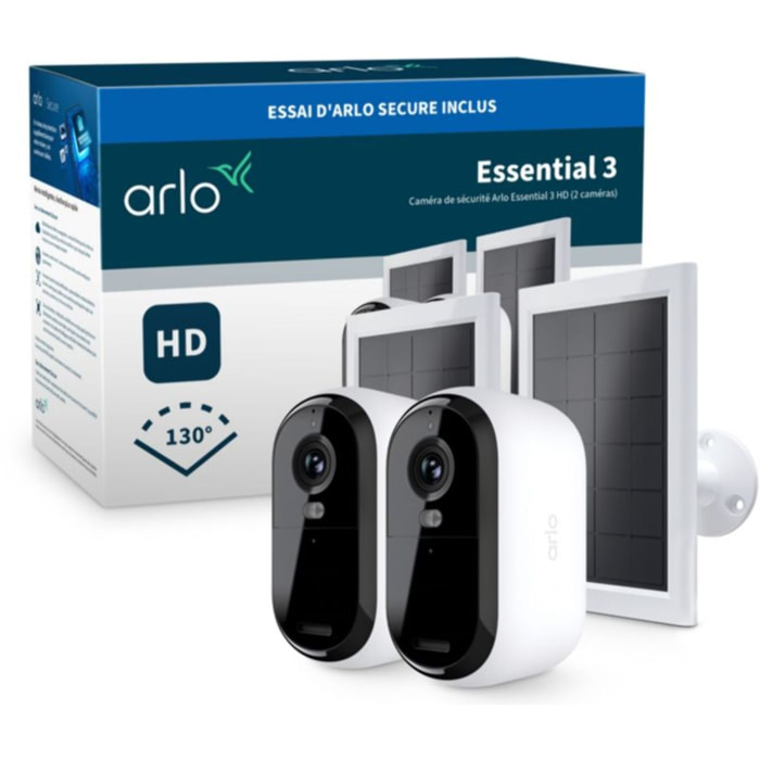 Caméra de surveillance ARLO 2 caméras ext Essential3 2K+ pan. sol