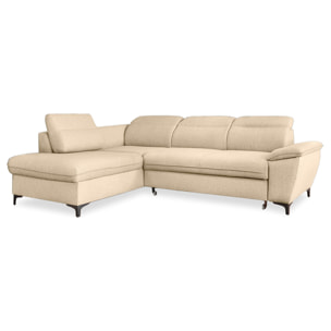 Clever - canapé d'angle gauche - 5 places - convertible avec coffre et têtières - en tissu - Beige