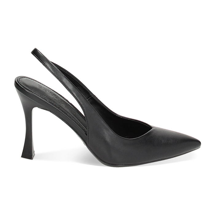 Décolleté slingback nere, tacco 9,5 cm