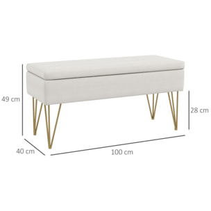 Banco Pie de Cama, Taburete Pie de Cama Tapizado en Lino Sintético con Patas de Acero y Asiento Acolchado, Estilo Moderno, Banco para Dormitorio, Entrada, Pasillo, Crema
