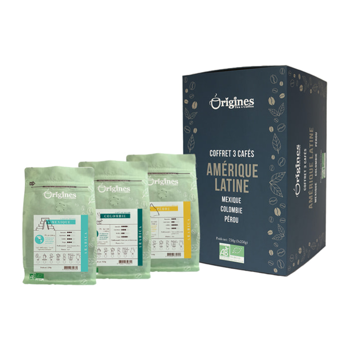 Coffret café en Grains Bio Amérique Latine - Coffret 750g (3x250g)