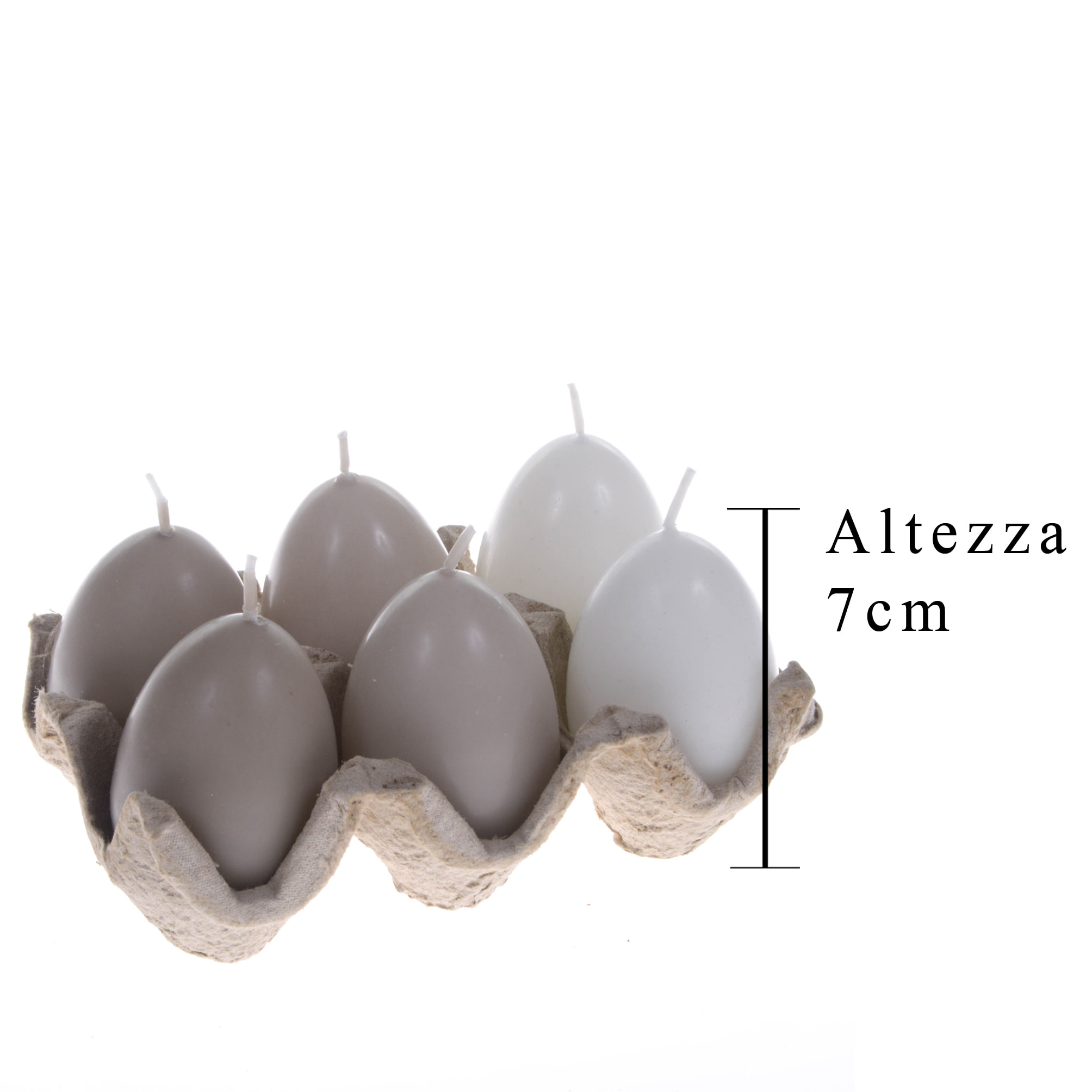 Candele A Uova Con Plateau, 6 Pezzi. Altezza 7 Cm - Pezzi 3 - 14X7X10cm - Colore: Grigio - Bianchi Dino - Candele Pasquali