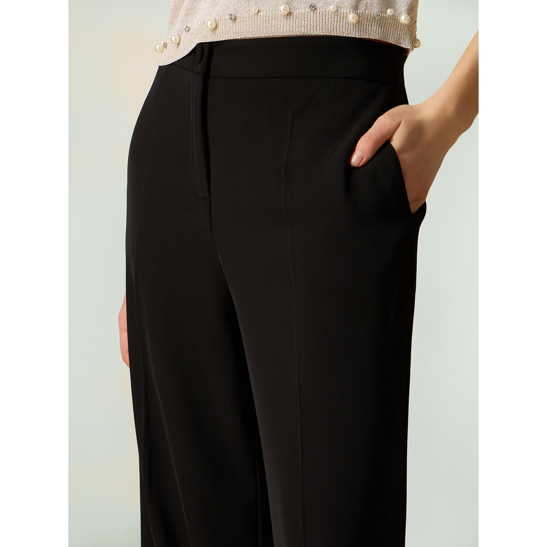 Oltre - Pantalones palazzo de tejido crepé - Negro