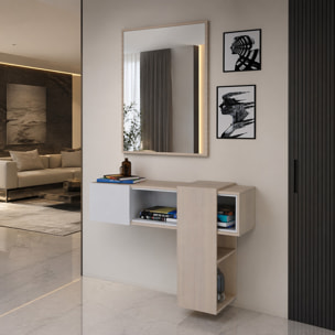 Mobile Danzica Mobiletto da Ingresso Mensola Sospesa con Specchio E Ripiani Scorrevole Arredo Arredamento Sala 100 x 31.5 x 75 cm Bianco e Rovere