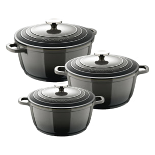 Juego de 3 Cacerolas de Ø20Ø24Ø28cm y 2,4L, 4,4L y 6,5L con tapas en Aluminio fundido en color Gris EXCALIBUR Bergner