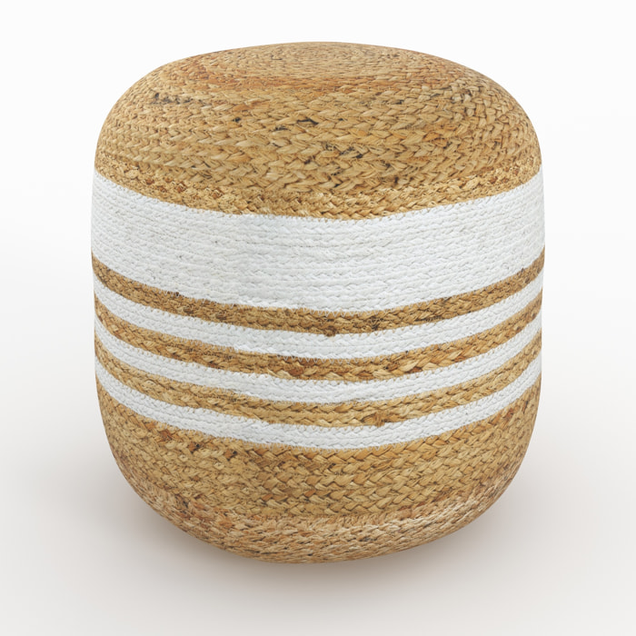 Pouf rond en jute et blanc D40 cm - Billy