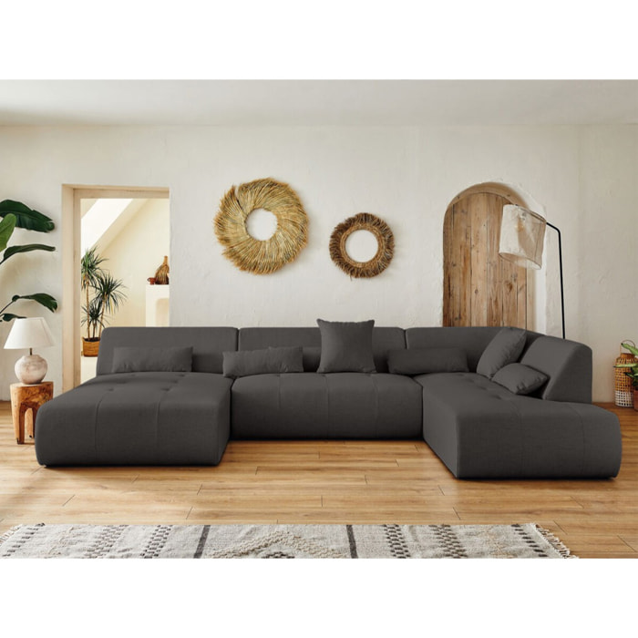 Onyx - canapé panoramique d'angle droit 7 places - en tissu - Gris foncé