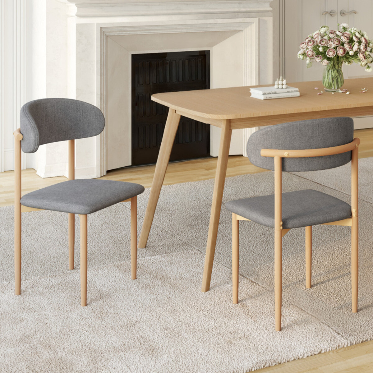 Chaises Callisto en tissu gris et pieds métal - lot de 6