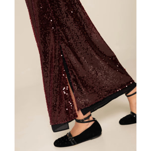 Falda recta de lentejuelas con forro de gasa de mujer