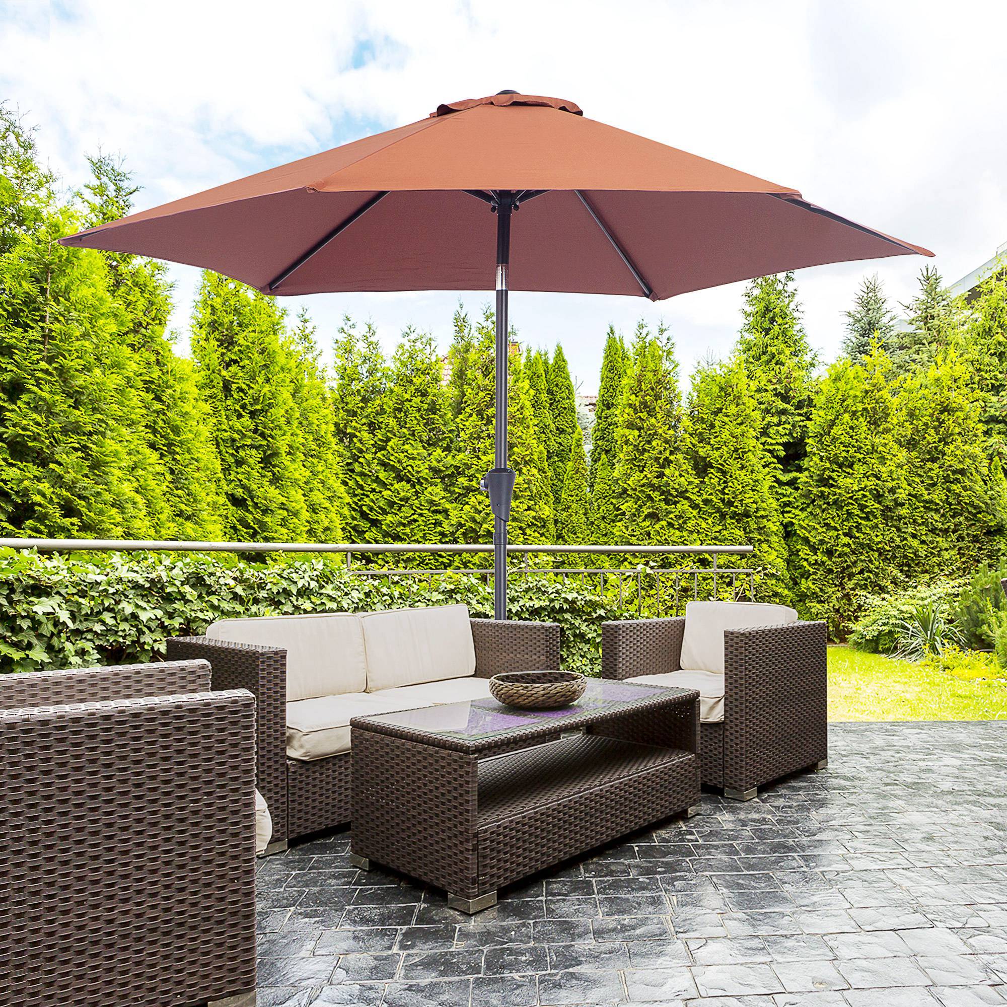 Parasol inclinable de jardin balcon terrasse manivelle toile polyester imperméabilisée haute densité 180 g/m² Ø2,6 x 2,35H m alu café