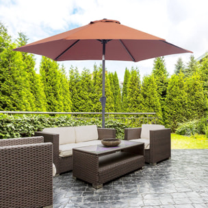 Parasol inclinable de jardin balcon terrasse manivelle toile polyester imperméabilisée haute densité 180 g/m² Ø2,6 x 2,35H m alu café