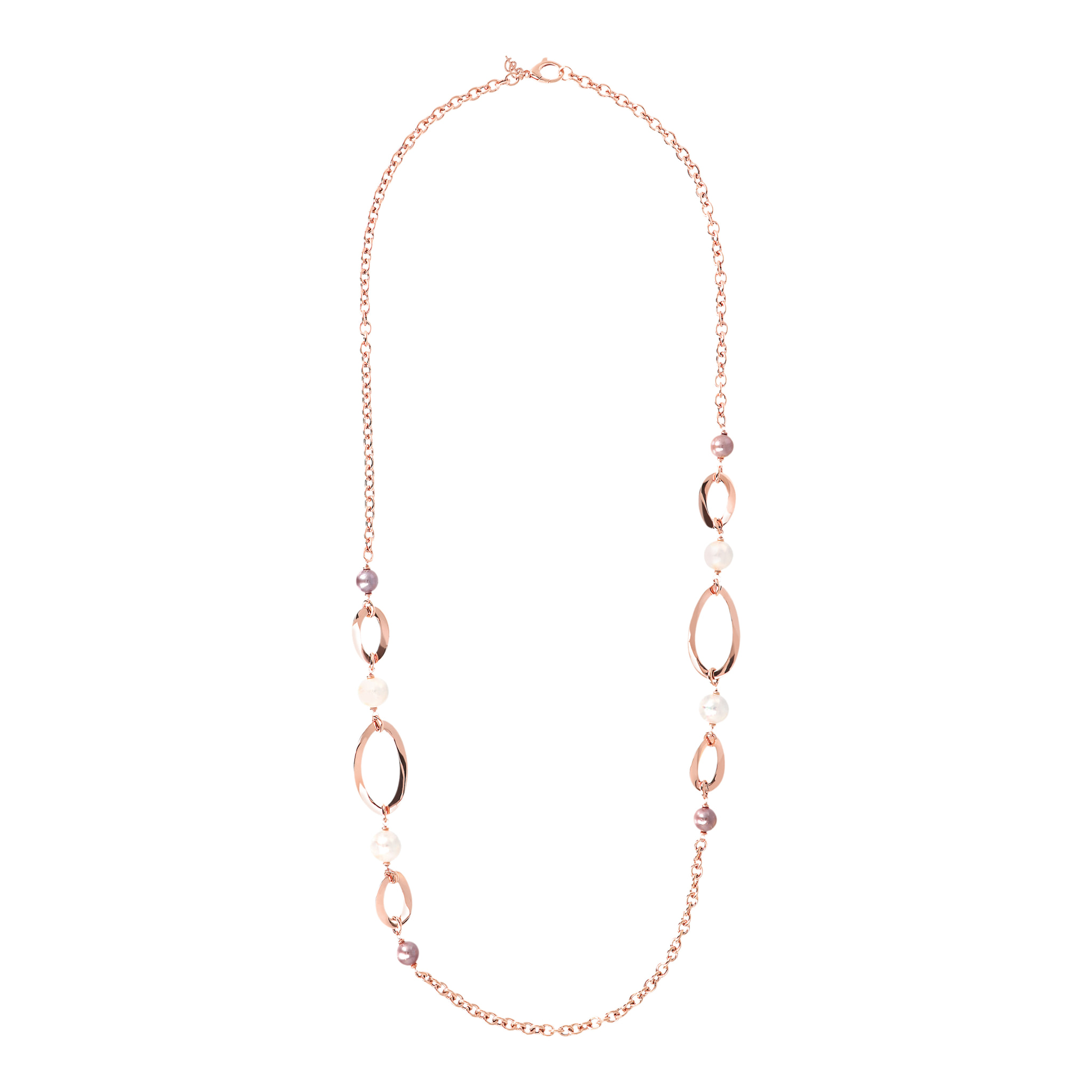 Collana Lunga con Elementi Ritorti e Perle d'Acqua Dolce Ø 9.5-12 mm