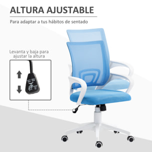 Silla de Oficina de Malla Silla de Escritorio Giratoria con Altura Ajustable Función de Basculante Soporte Lumbar y Reposabrazos Silla para Estudio Carga 120 kg Azul Claro