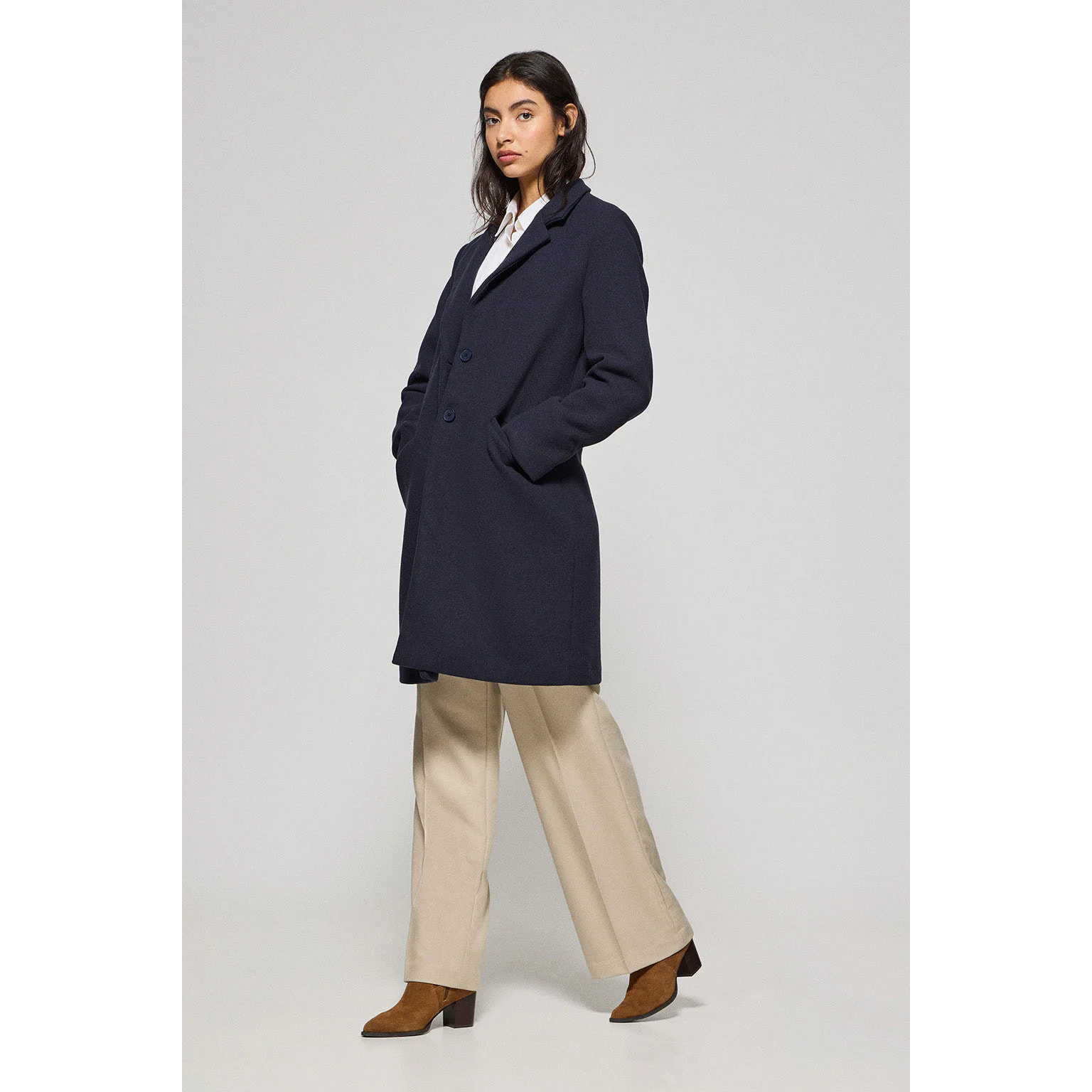 Cappotto Kate abbottonato blu marino con particolari Polo Club