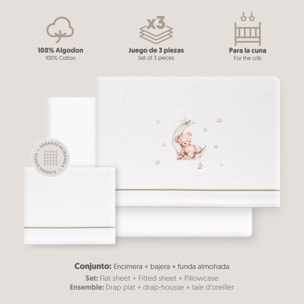 Triptico Cuna Franela Estampado Oso Luna Estrellas Bco/Verde