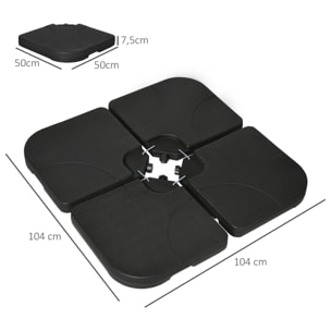 Peso para Base de Sombrilla de 4 Piezas Base para Sombrilla Excéntrica Cuadrado Rellenable de Agua 15 Litro Arena 19,5 kg para Base Cruzada Negro
