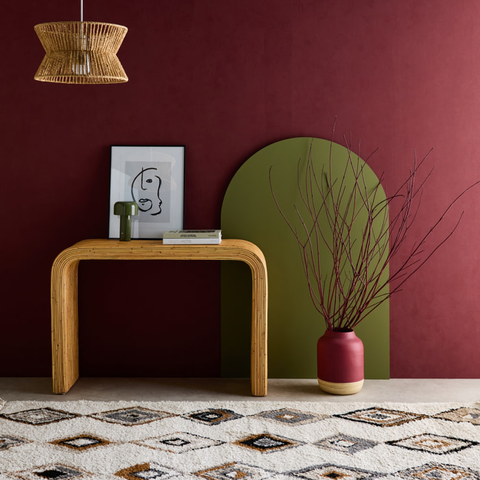 Console en rotin naturel. 110cm. bords arrondis. L 110 x P 35 x H 75cm