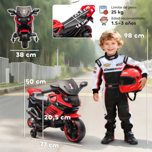 Moto Eléctrica para Niños 6V, Moto Eléctrica Infantil con Ruedas de Apoyo, Música, Faro, para Niños de 18-36 Mesas, Rojo