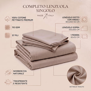 Completo lenzuola in cotone - Tortora