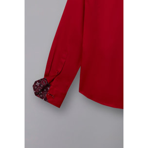 Camicia Uomo 1 Bottone Button Down Slim Satin Unito Rosso