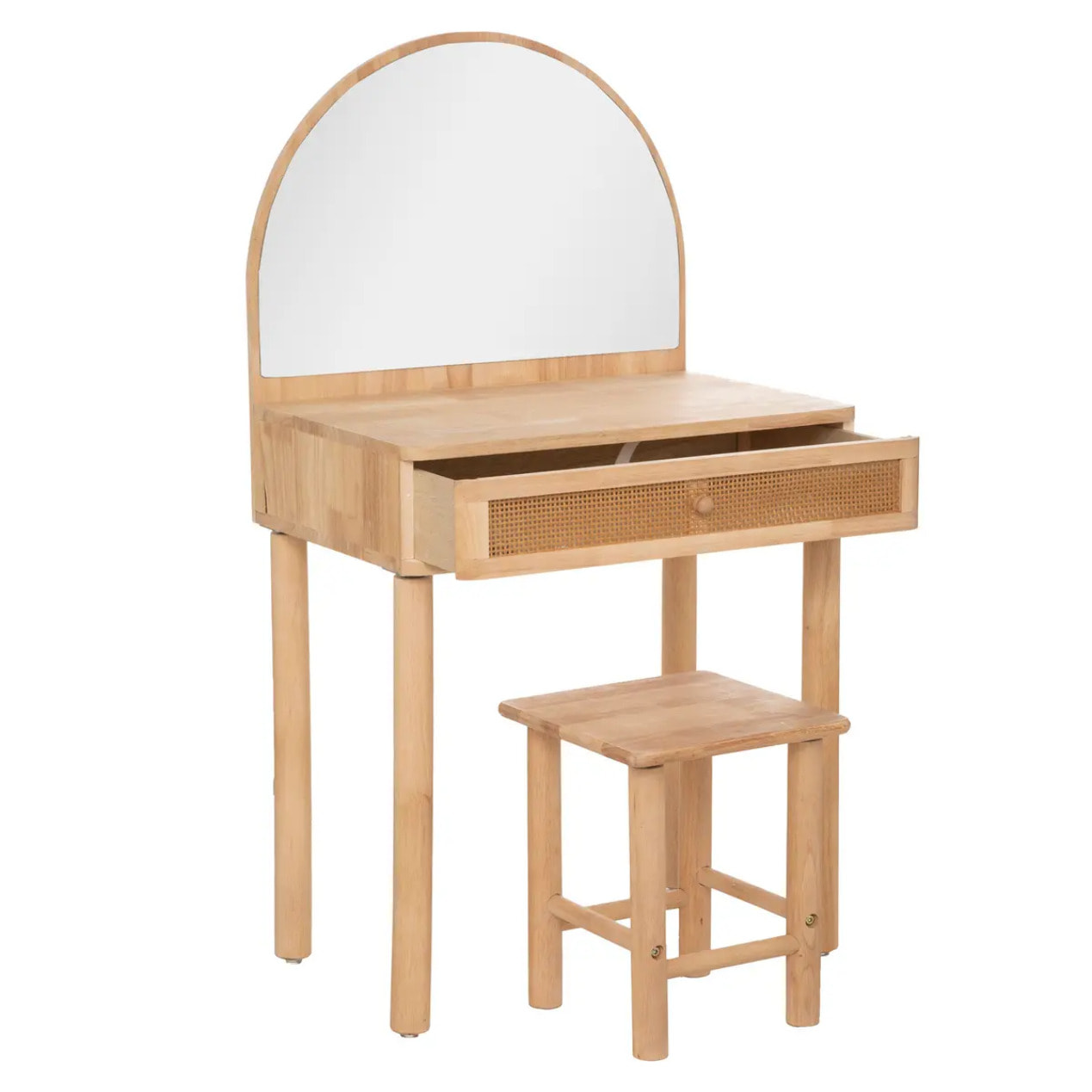 Coiffeuse et tabouret enfant - hévéa et verre