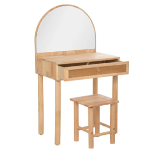 Coiffeuse et tabouret enfant - hévéa et verre