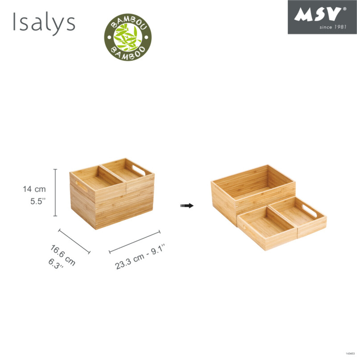 Boite Organisateur polyvalent 3 compartiments empilables Bambou ISALYS Beige MSV