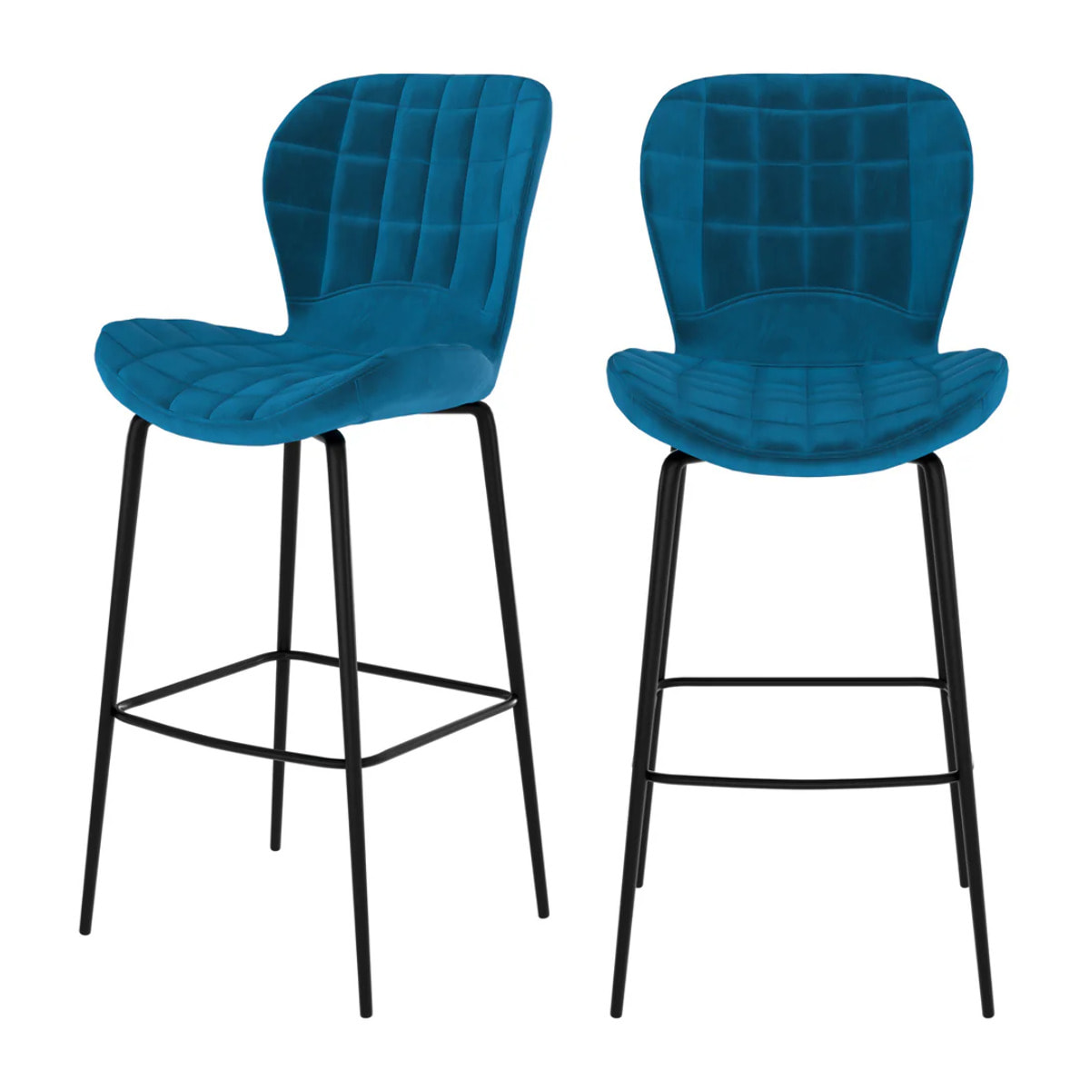 Lot de 2 chaises de bar 75 cm en velours bleu - Mazzia