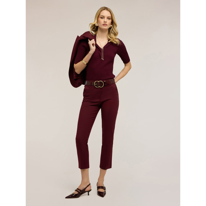 Motivi - Pantalones regular mezcla algodón viscosa - Burgundy