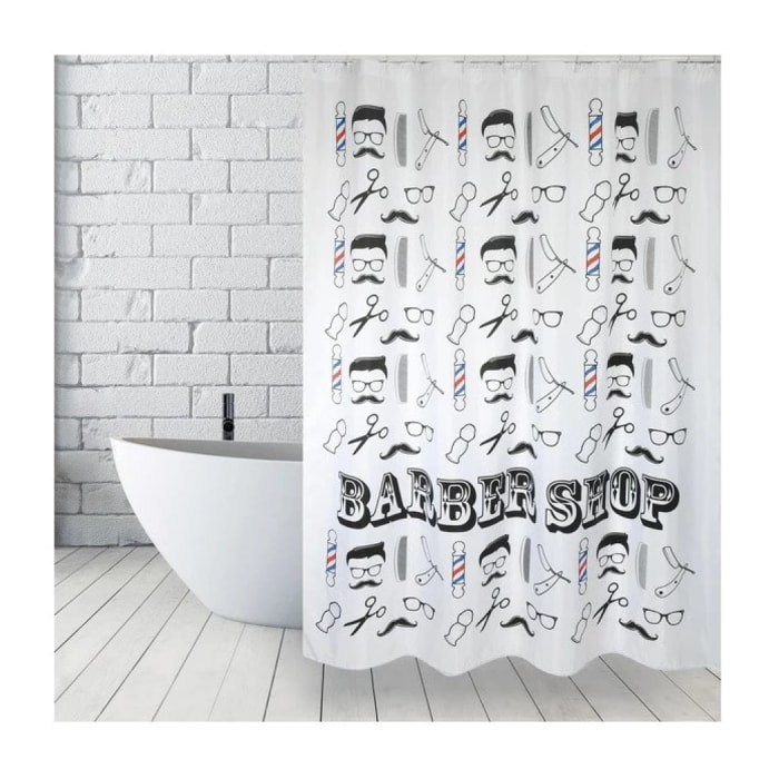 Rideau de douche Polyester BARBER SHOP 180x200cm QUALITà PREMIUM Noir & Blanc - Anneaux inclus MSV