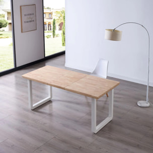 Mesa de comedor extensible con patas metálicas en blanco y roble 140-220x80cm Roma Roble - Blanco