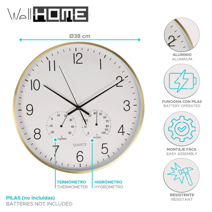 Well home reloj de pared formato redondo color blanco ø38x4,2cm