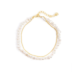 Pulsera Pearl Chain Acero Baño Oro