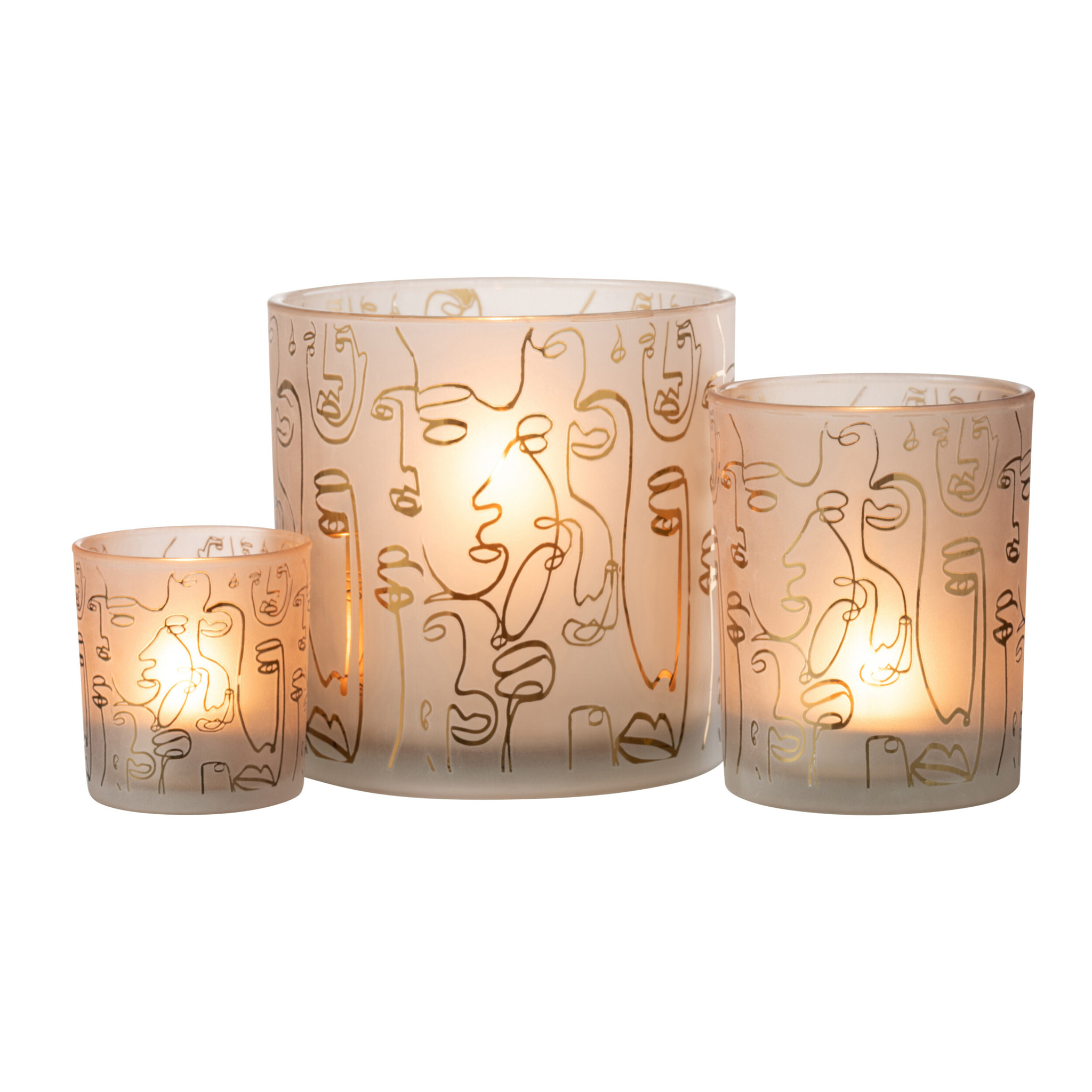 J-Line windlicht Happy Faces - glas - beige - large