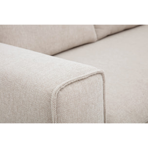 Canapé d'angle droit en tissu effet velours texturé beige et bois clair RAGNAR