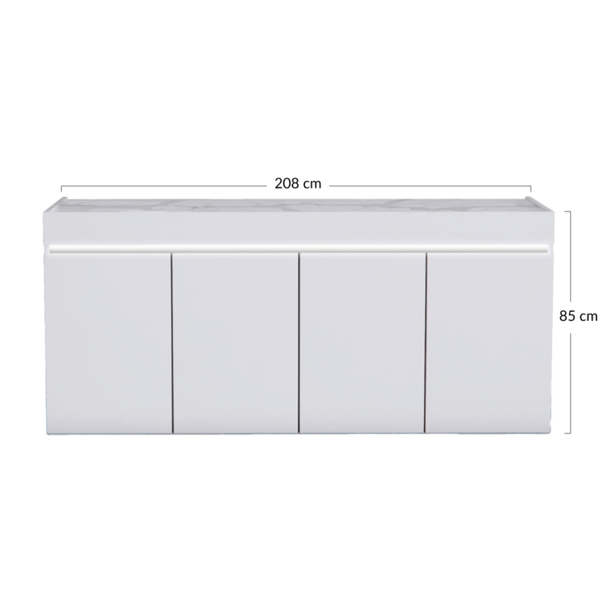 Amaury - buffet bas - blanc - plateau effet marbre - 208 cm - Blanc