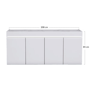 Amaury - buffet bas - blanc - plateau effet marbre - 208 cm - Blanc