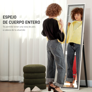 Espejo de Cuerpo Entero 157x37 cm Espejo de Pie o de Pared con Marco de MDF y Soporte para Salón Dormitorio Blanco y Gris