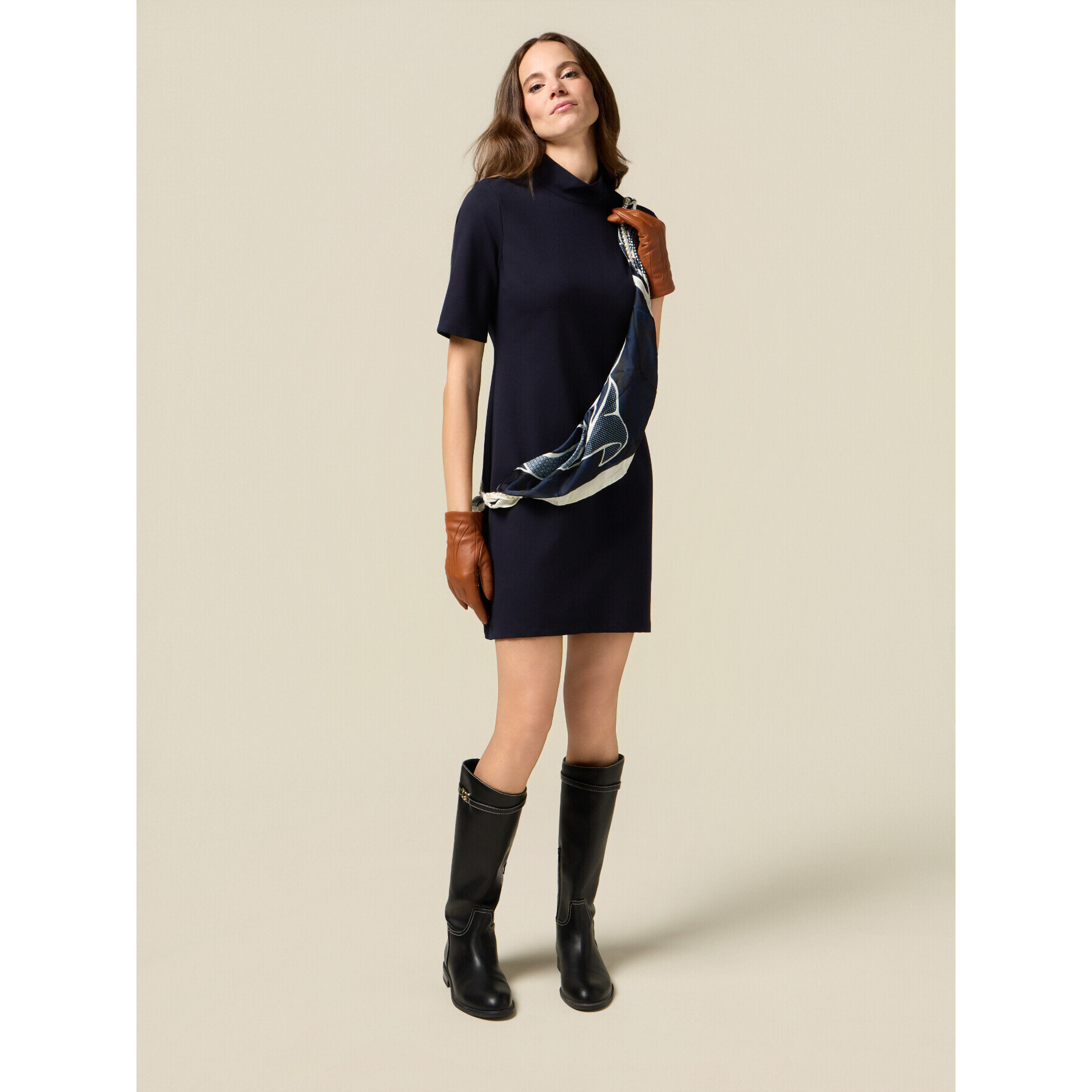 Oltre - Vestido tubo con detalle pañuelo - Azul