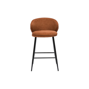 Tabourets de bar design en tissu effet velours texturé terre brûlée et métal noir (lot de 2) ROSALIE
