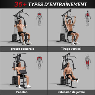 Station de musculation - entrainement complet - développé couché, butterfly, barre latissimus, curler - 9 contrepoids - acier noir