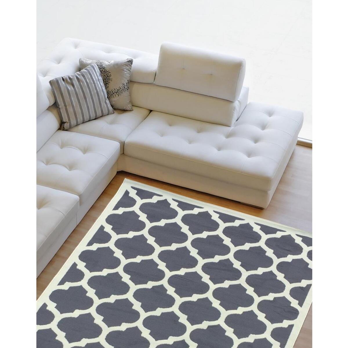 Tapis Kihe gris et blanc motif géométrique