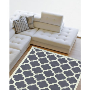 Tapis Kihe gris et blanc motif géométrique